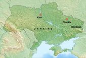Karte der Ukraine mit Kiev und Charkiv.